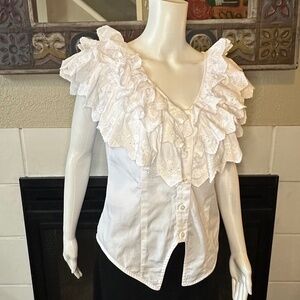 cottagecore bodice White eyelet layered ruffles Blouse coquette demure bust 35"